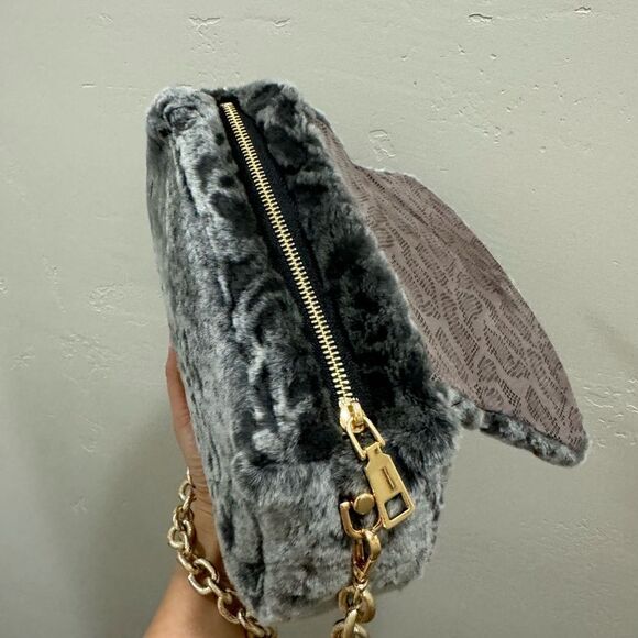 Gray Gradient Handmade Real Shearling Rose Embossed Shoulder Bag/Crossbody Bag - Picture 13 of 16